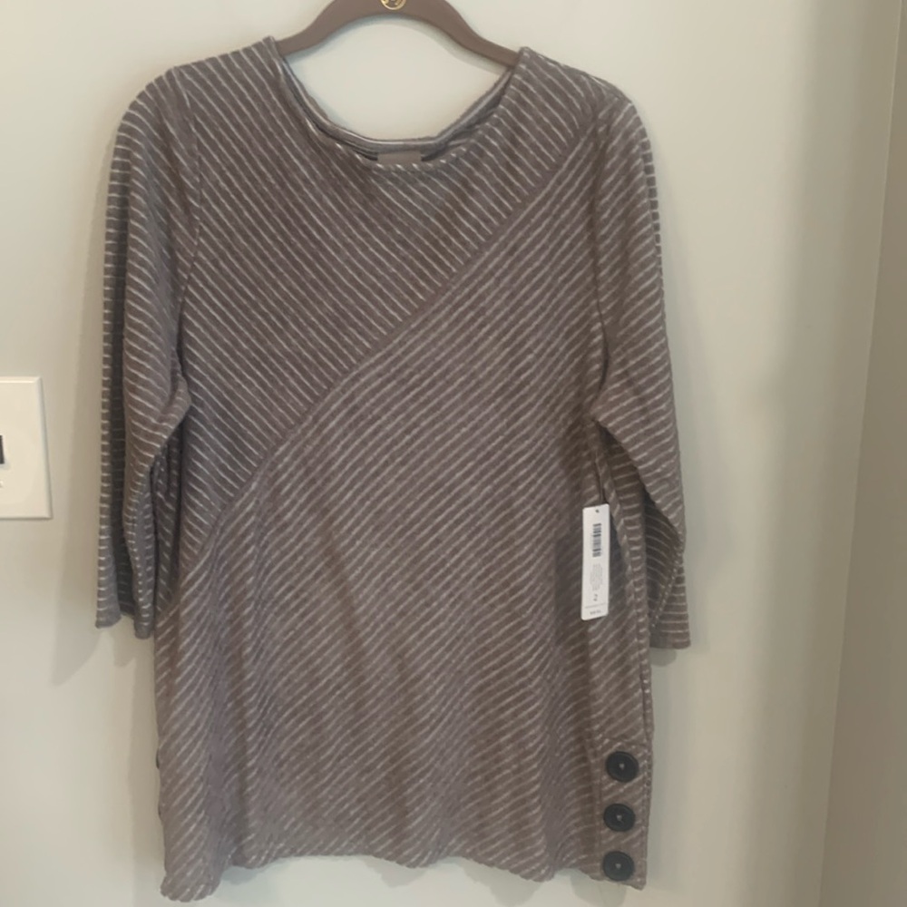 NWT Coastal Grandma Chico's Angled Lines Spliced Boat Neck Tunic Top Size 2 (12)